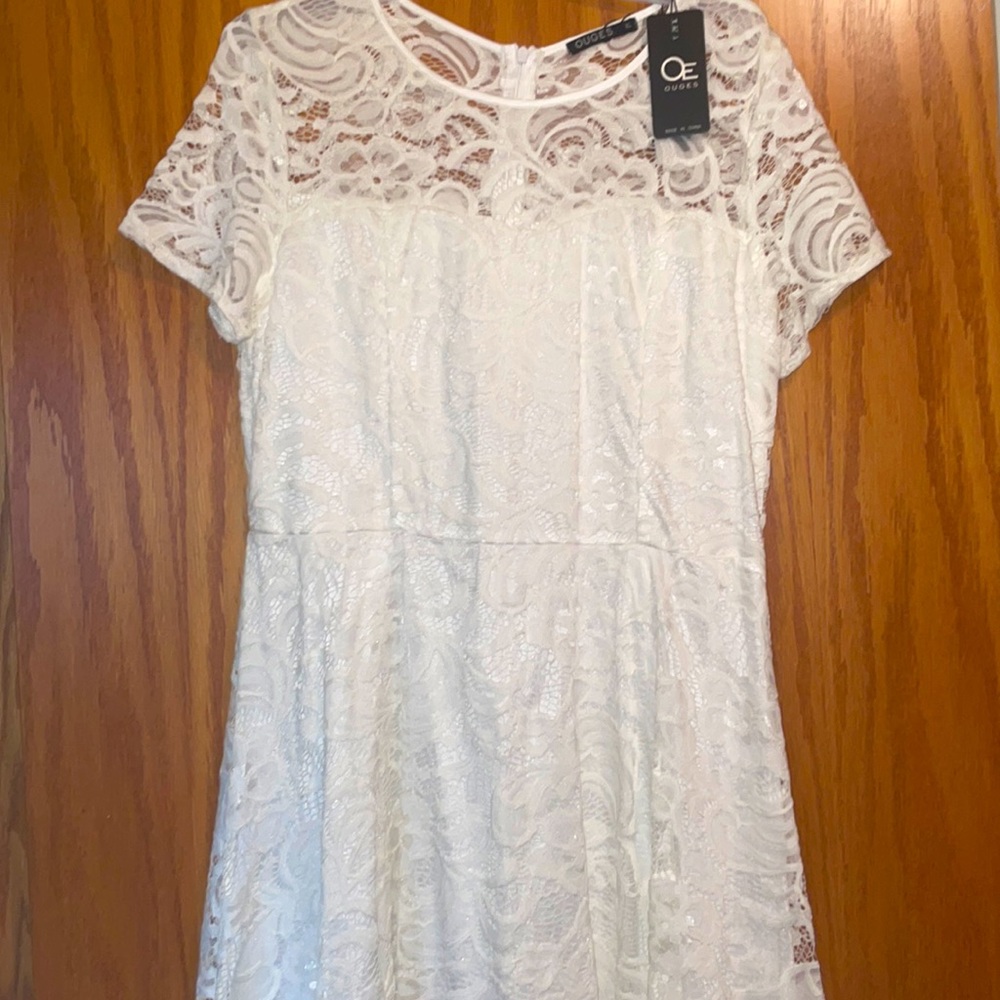 O.E. White Lace Short Sleeve Dress summer wedding bride